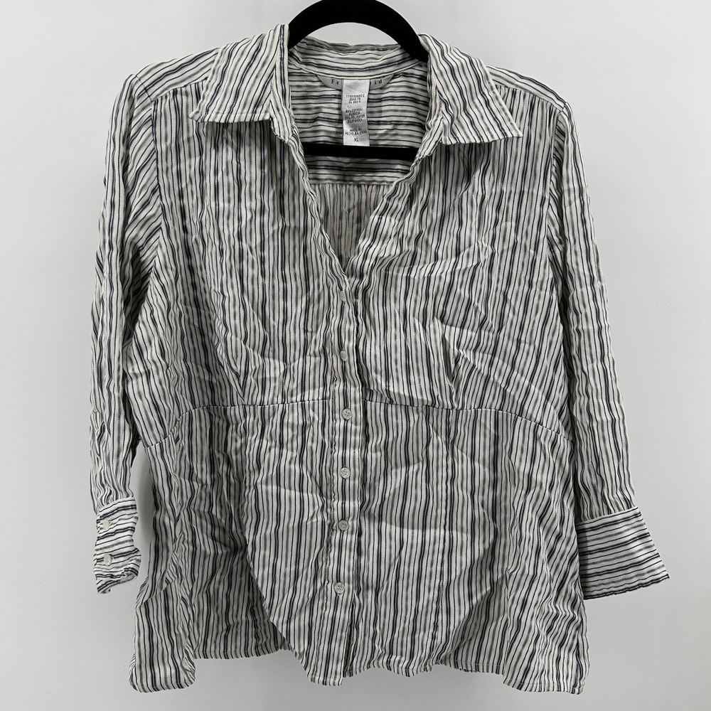 90s Fred David Striped Button Down Shirt Metallic Neutral XL Preppy Office Coast
